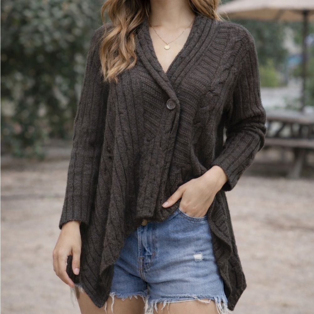 Faded Glory Charcoal Cable Knit Asymmetrical Cardigan Sweater | Layer | Size M